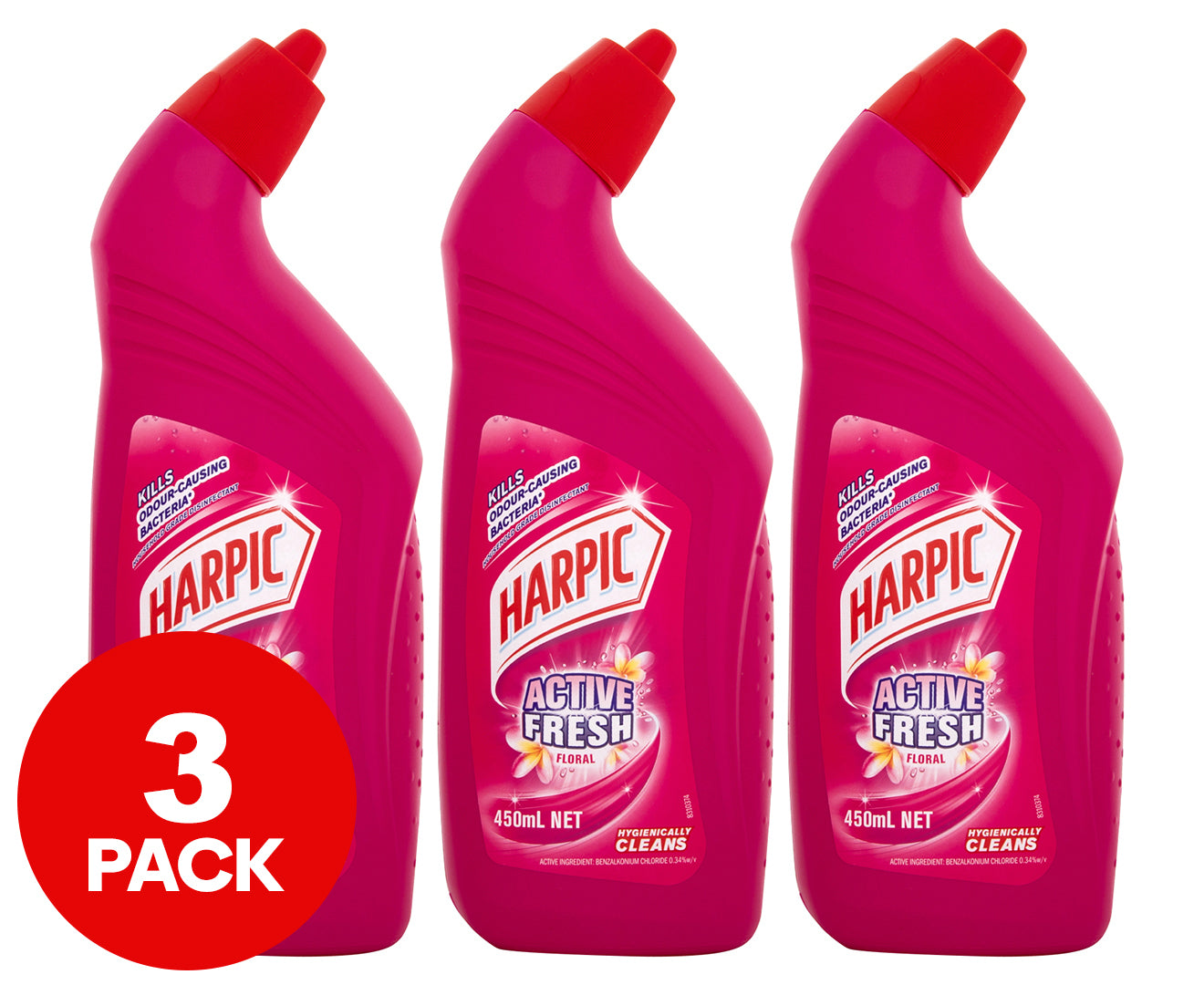 3 x Harpic Active Fresh Toilet Cleaner Floral 450mL